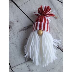 Handmade Hanging Yarn Pom Pom Christmas Gnomes Ornament Red White